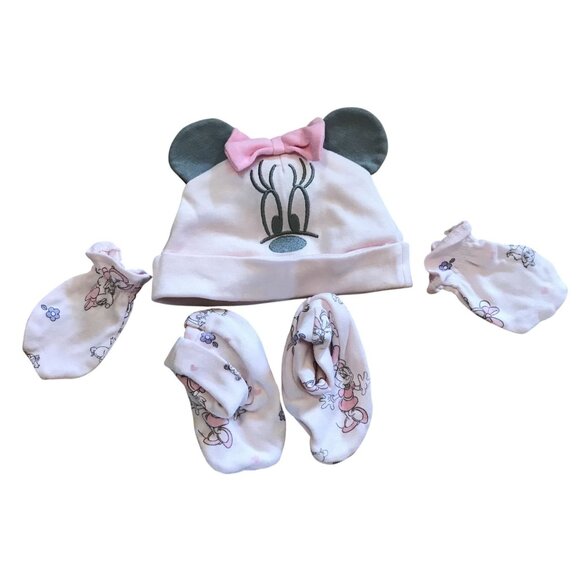 Disney Baby Minnie Mouse Hat Mittens & Booties Set 0-6M Pink Baby Shower Gift - Picture 1 of 7